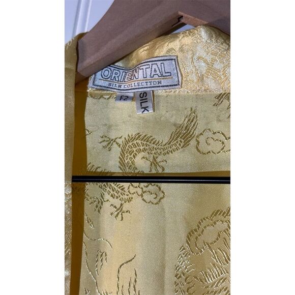 Vintage 100% Silk Yellow Kimono Robe | Dragon Embroidered | Luxury Lounge Wear - Picture 7 of 7